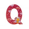 Sparkly pink wooden letter Q with colourful Queen design hand screen printed on the front