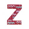 Sparkly pink wooden letter Z with colourful Zig Zag design hand screen printed on the front