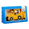 Ten piece chunky wooden yellow digger 1-10 jigsaw puzzle in profile in cardboard boxed packaging