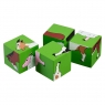 Four piece green farm block puzzle showing varying parts of animals on each cube