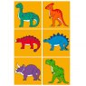 Dinosaurs on block puzzle; T-Rex, Diplodocus, Saichania, Parasaurolophus, Stegosaurus, Triceratops