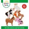 Packaging image of green box for six wooden toy farm animals