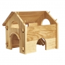 Natural wood two storey toy barn house side view with roof removed