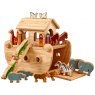 Small natural wood Noah's ark boat with 16 colourful animals and Mr and Mrs Noah figurines