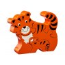 Four piece orange and black chunky wooden jigsaw of Tiger and cub which stands once complete
