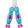 traditional skipping rope with pink and purple butterfly design on two blue wooden handles