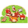 Childrens wooden toy shape sorter tray with six removable colourful animals in alloted spaces