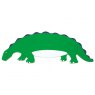 A flat wooden name board plaque in green stegosaurus dinosaur design.