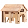 Natural wood two storey toy barn house side view