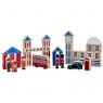 Set of 40 multicoloured wooden building blocks, characters and vehilces depicting famous London skyl