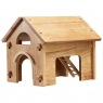 Natural wood two storey toy barn house side view