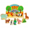 Zoo set with wooden multicoloured semi circle backdrop and 9 colourful zoo animals / characters