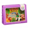 Child playing with zoo set with multicoloured animals and backdrop