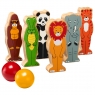 Set of six multicoloured world animal skittles with two balls