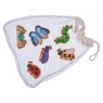 Set of six colourful wooden sealife including spider, butterfly, bee and ladybird in a net bag