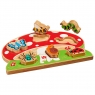 Childrens wooden toy toadstool minibeast shape sorter tray with six removable colourful insects stoo