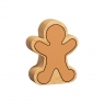Reverse of chunky wooden gingerbread man toy figure in profile